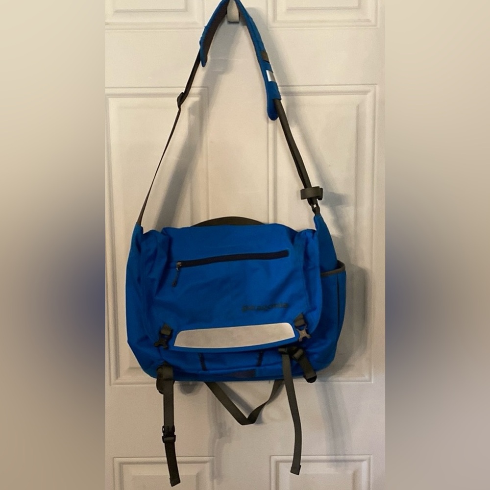 Patagonia Blue Messenger Bag with Reflective Accent